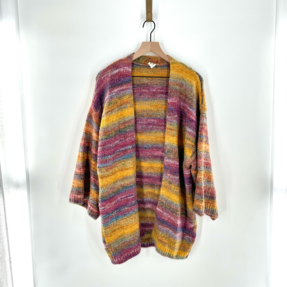 Anthropologie Multicolor Striped Open Cardigan - Mustard, Pink, Blue
